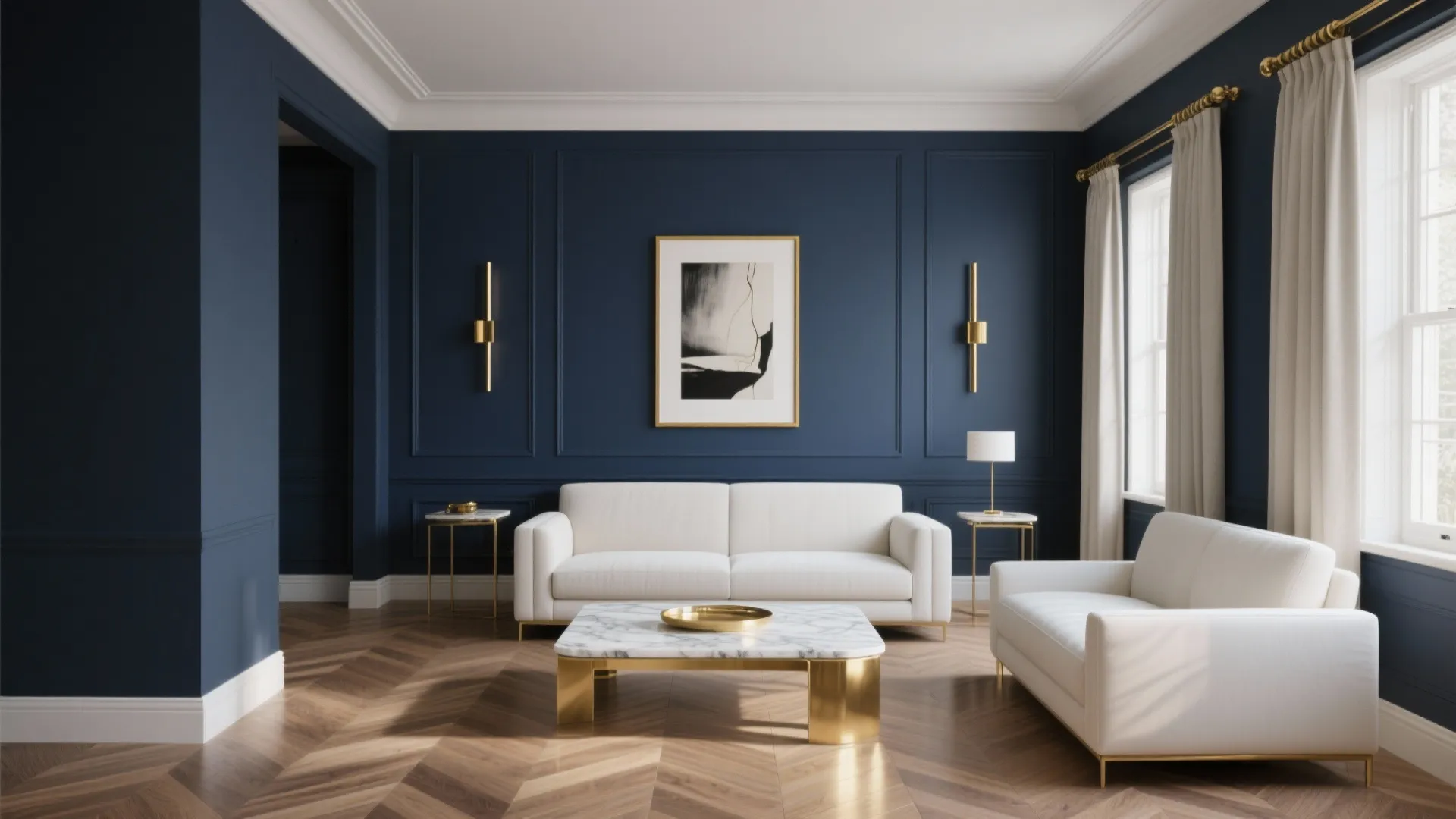 Royal Navy Walls with Brass Accents