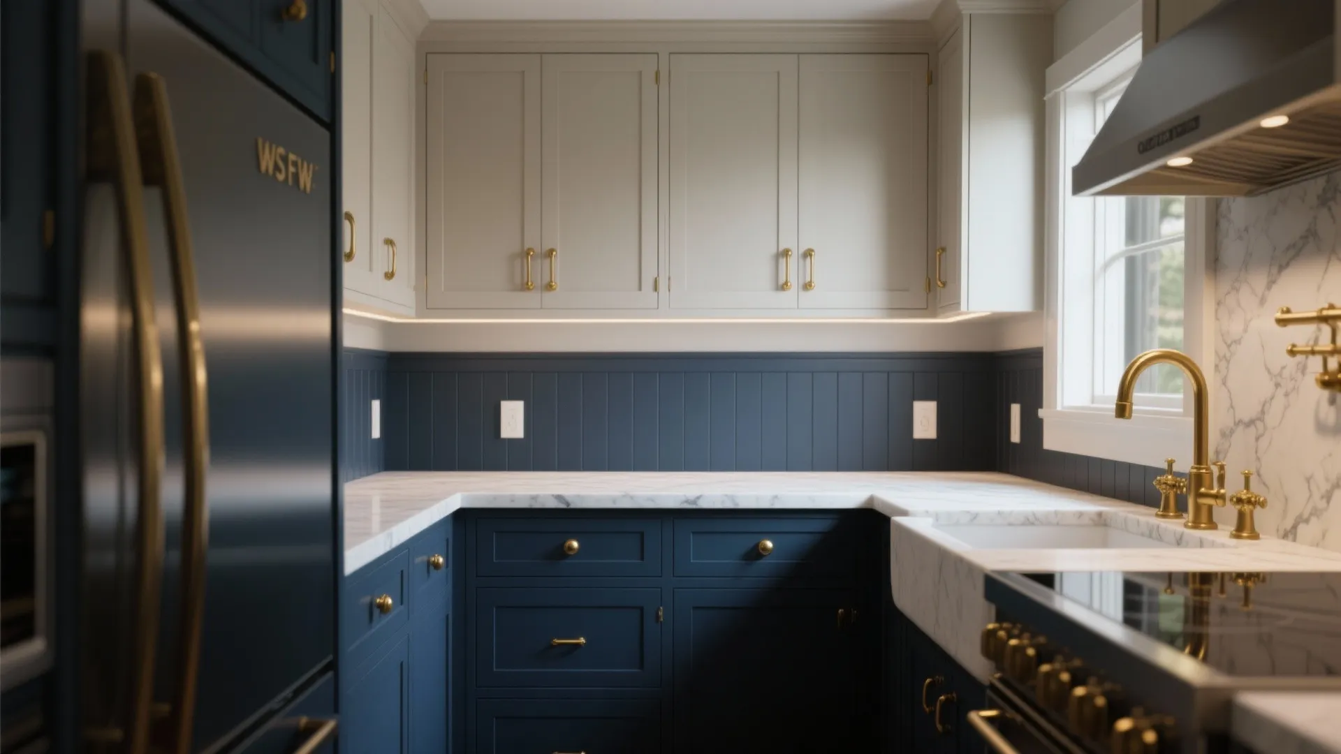 2. Navy Base with Brass Accents