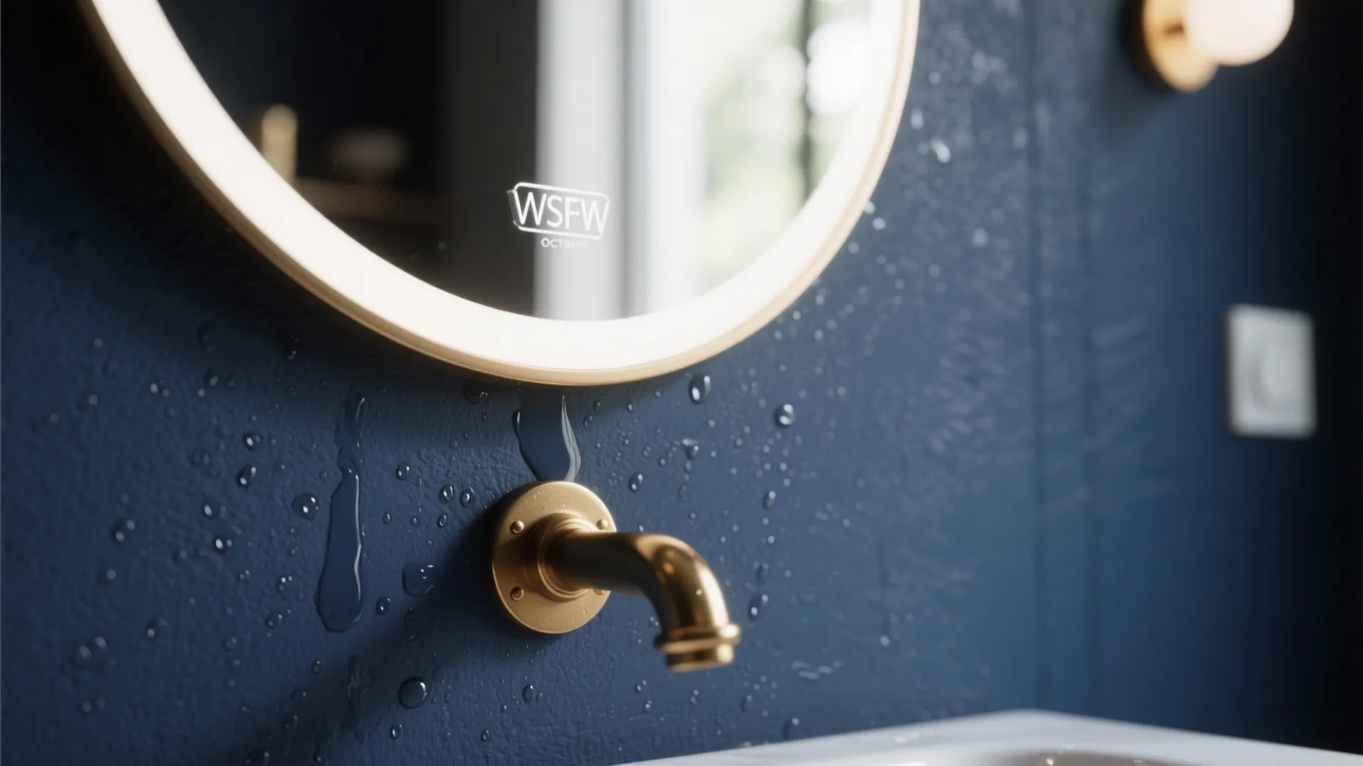 1. Deep navy accent wall with brass fittings