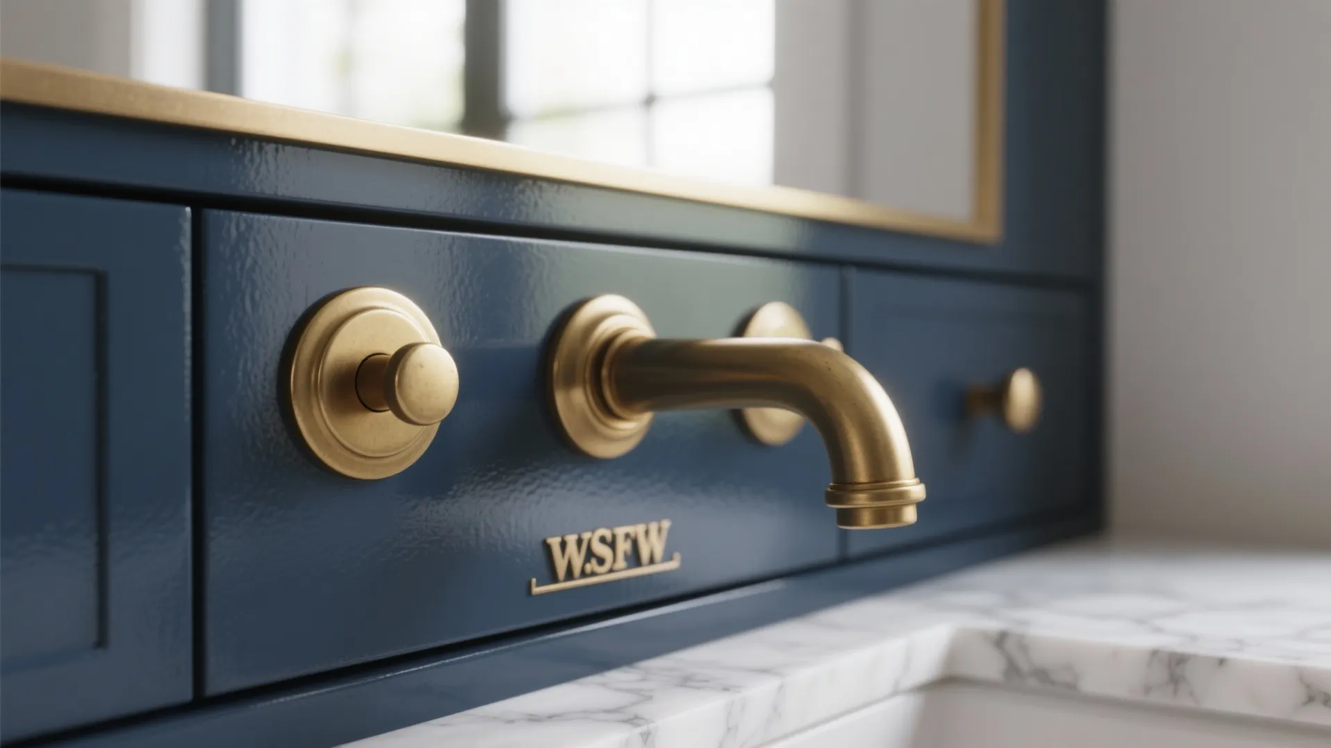 1. Navy Shaker Vanity with Brass Hardware