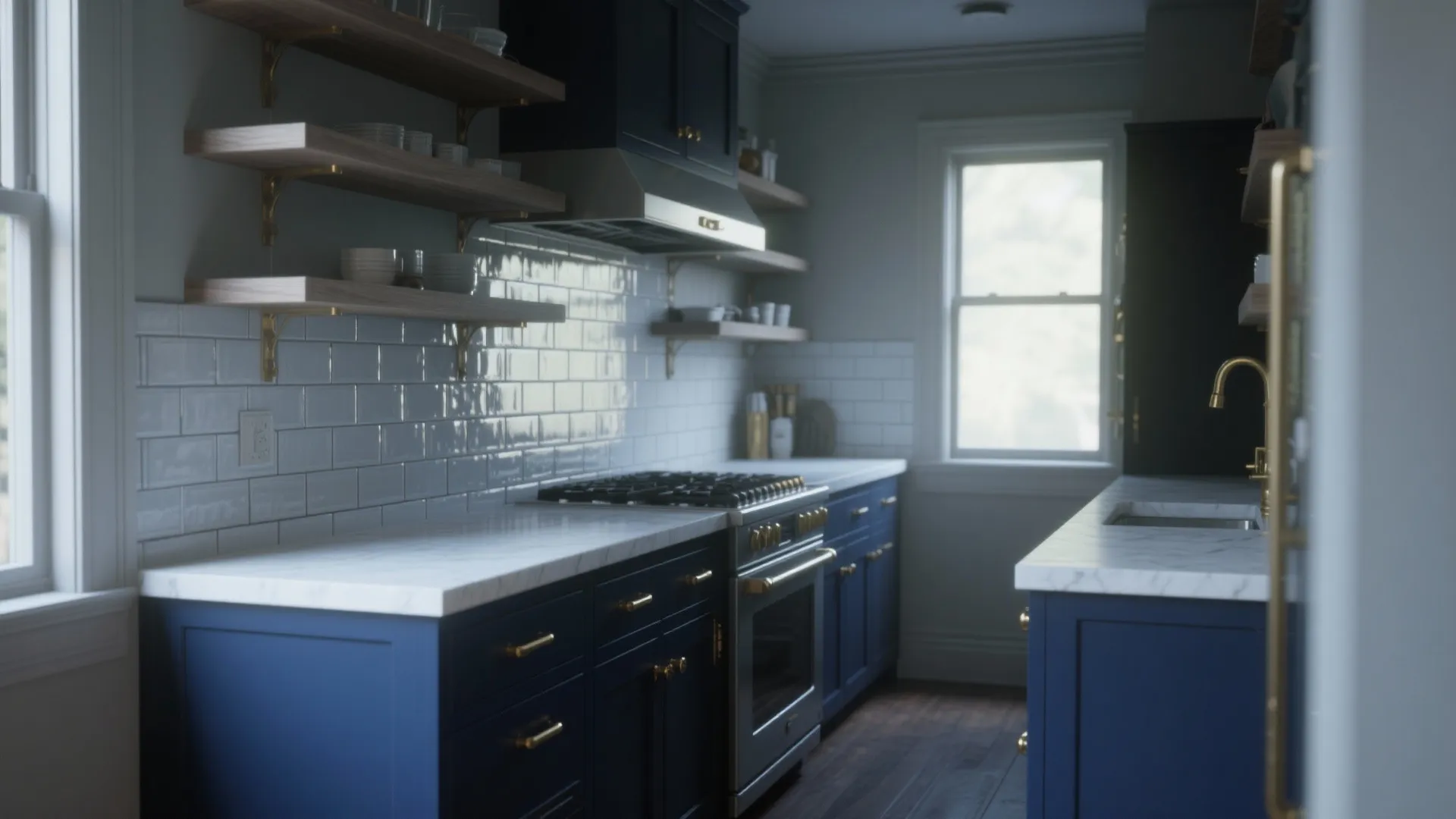 3. Deep Navy with Brass Accents