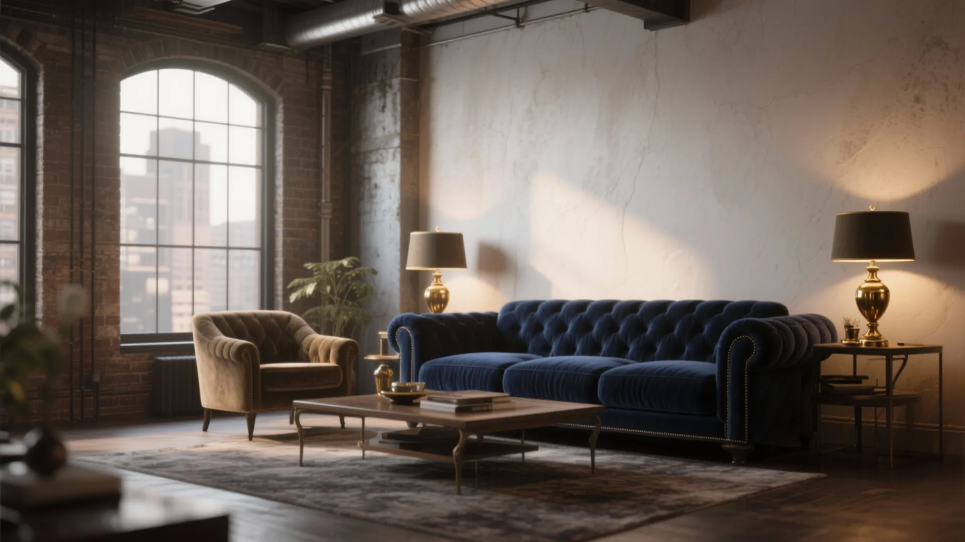 2. Deep Navy with Brass Accents