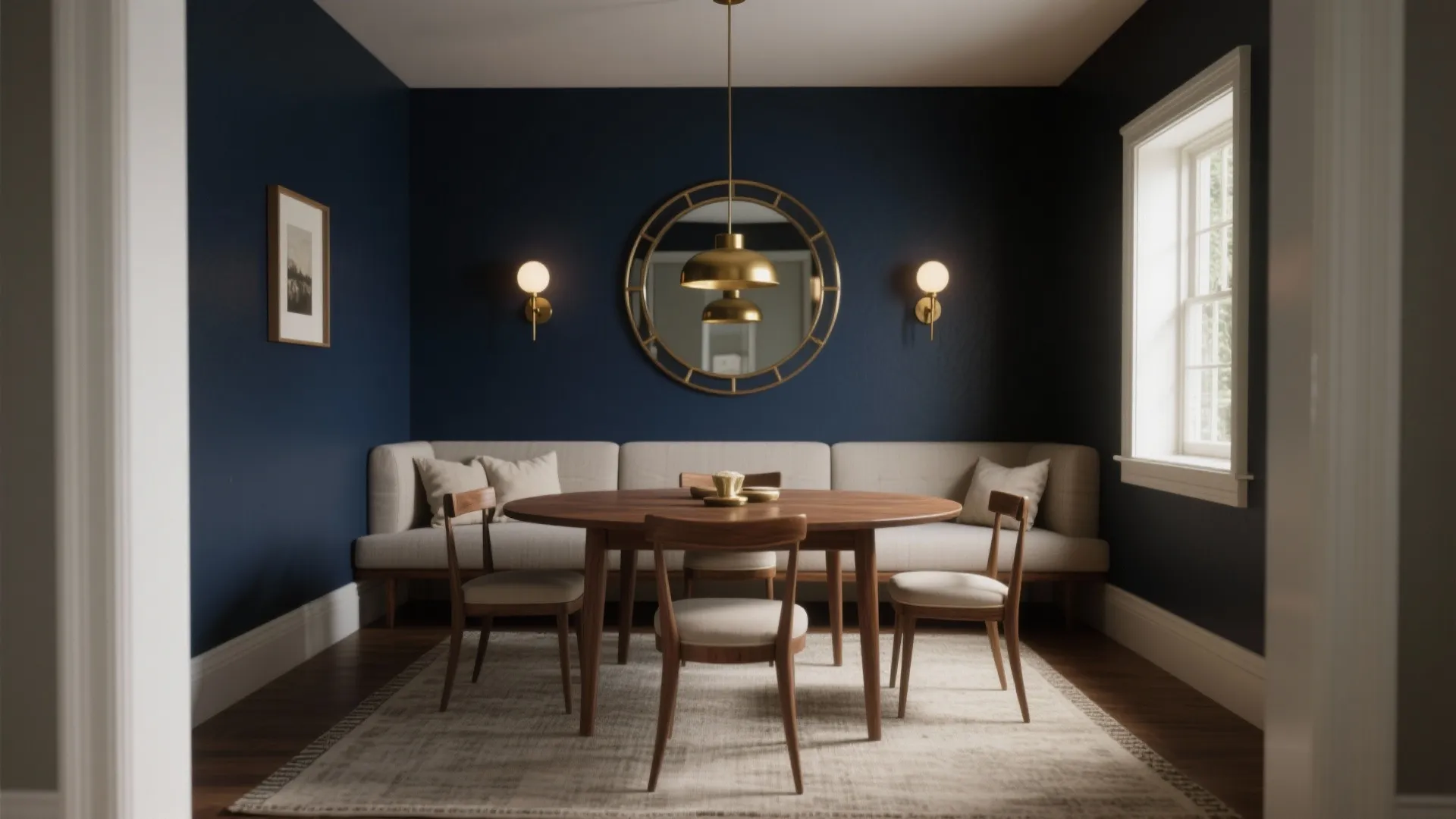1. Moody navy with brass accents