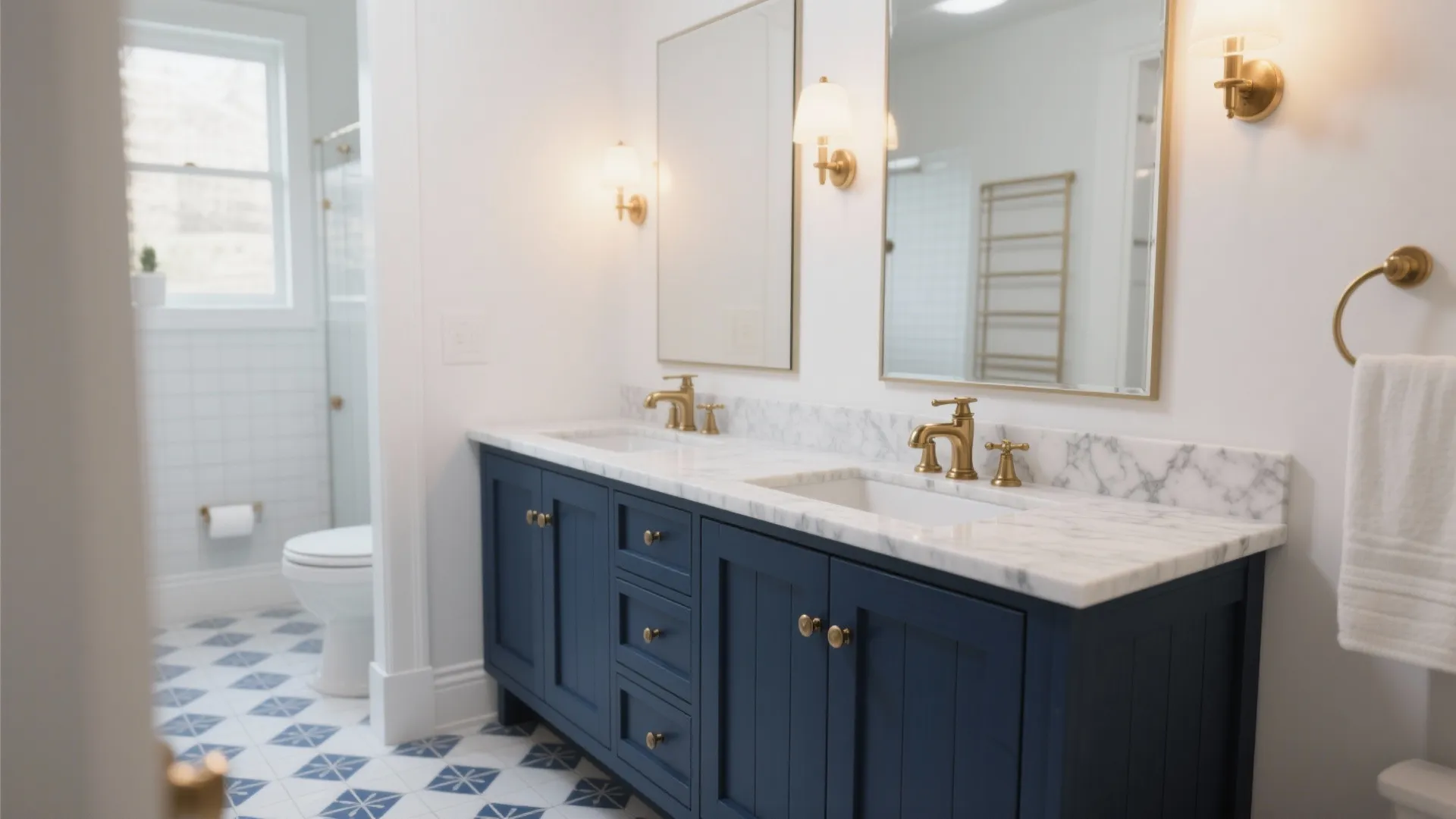Navy Vanity + Brass Accents
