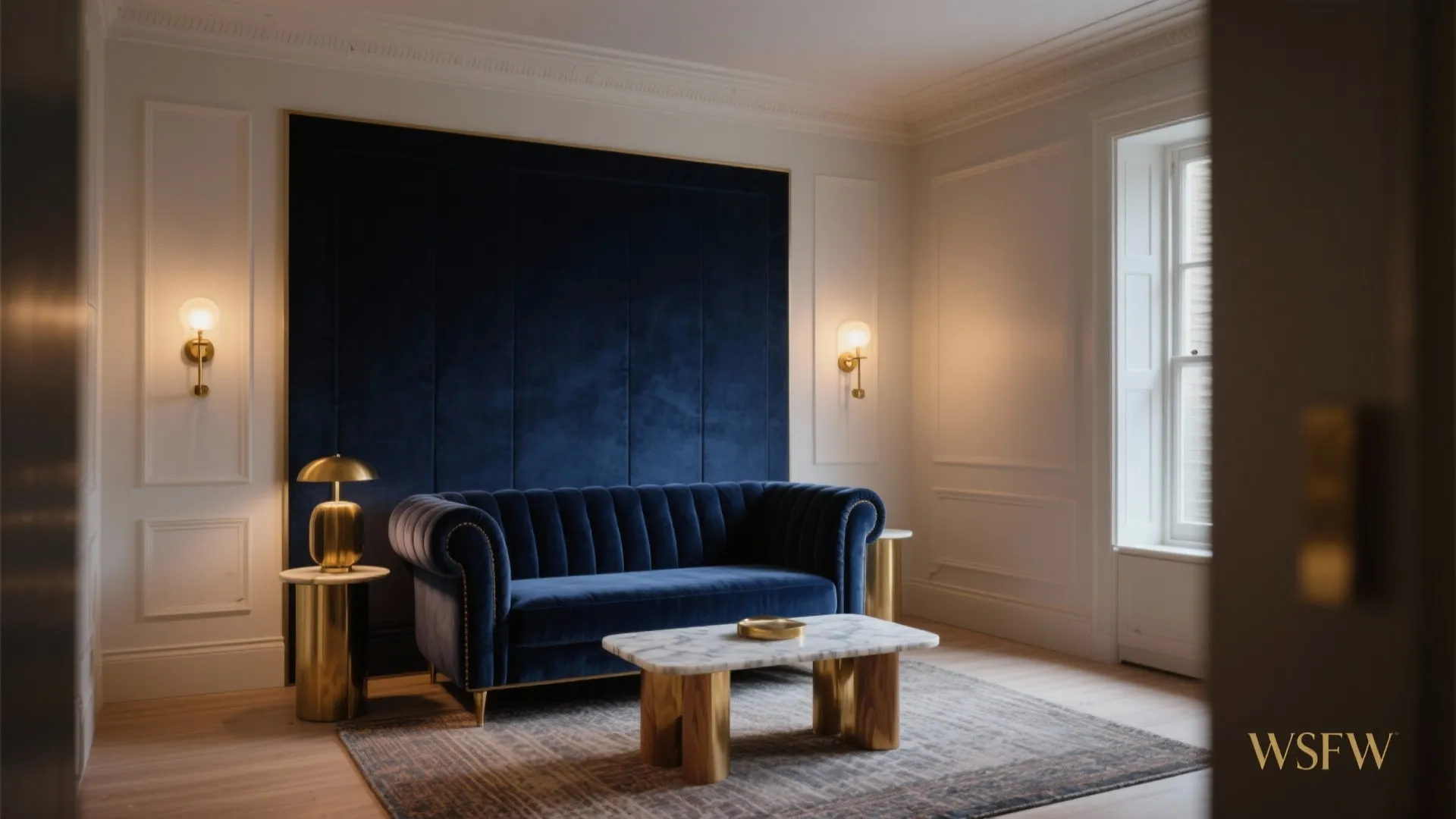 Deep Navy + Brass + Velvet (Moody Luxe Accent)