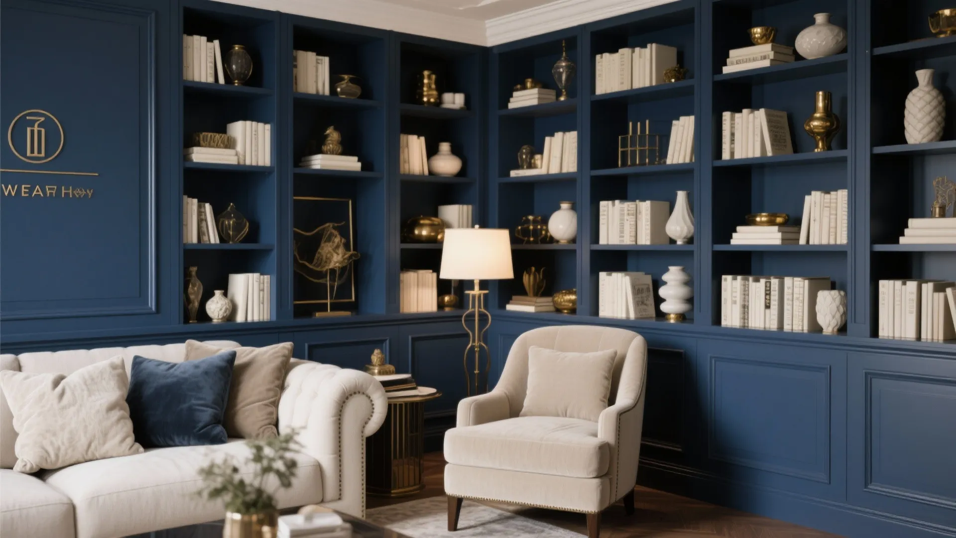5. Navy Built-in Bookshelves