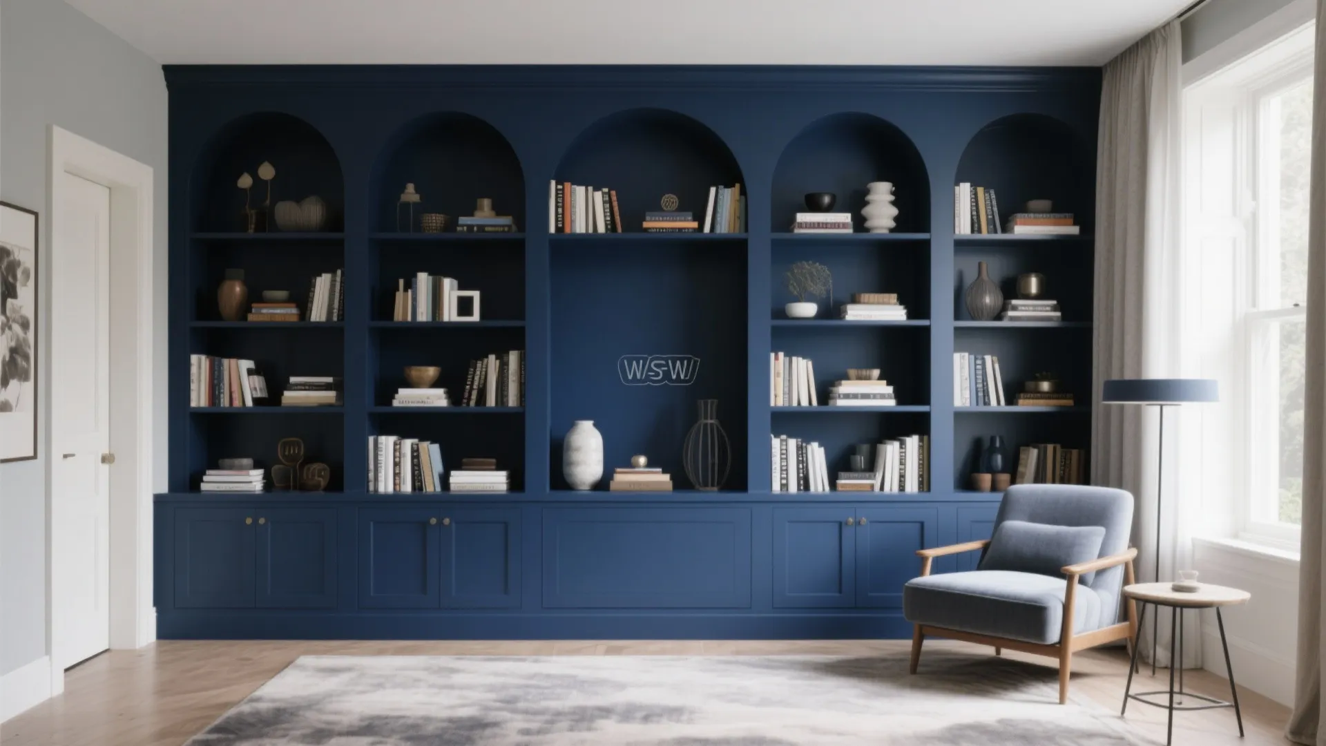 6. Navy Built-in Shelving