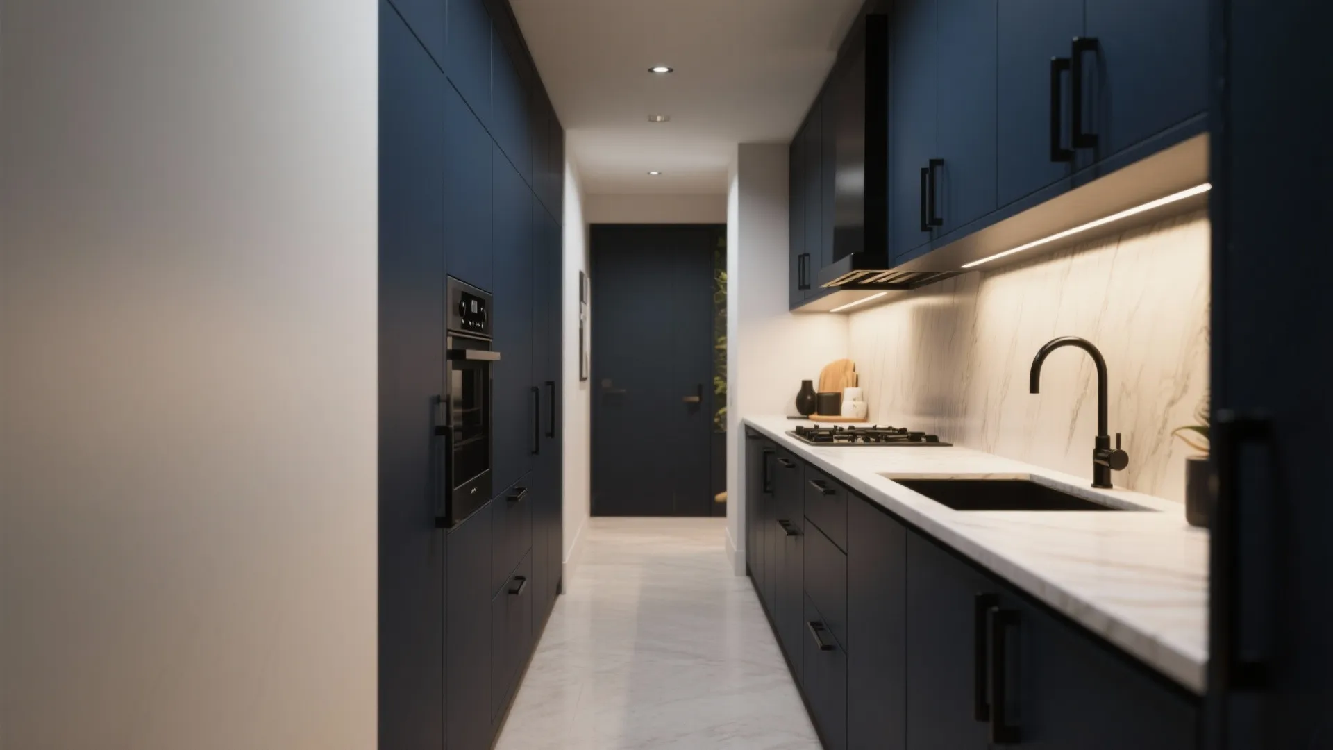 5. Statement black pulls on navy or dark cabinets