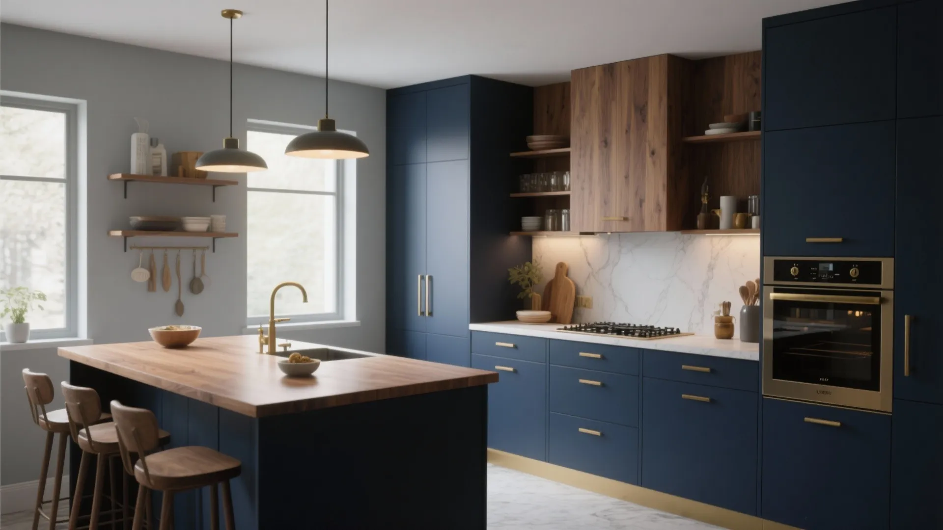2. Deep Navy Cabinets