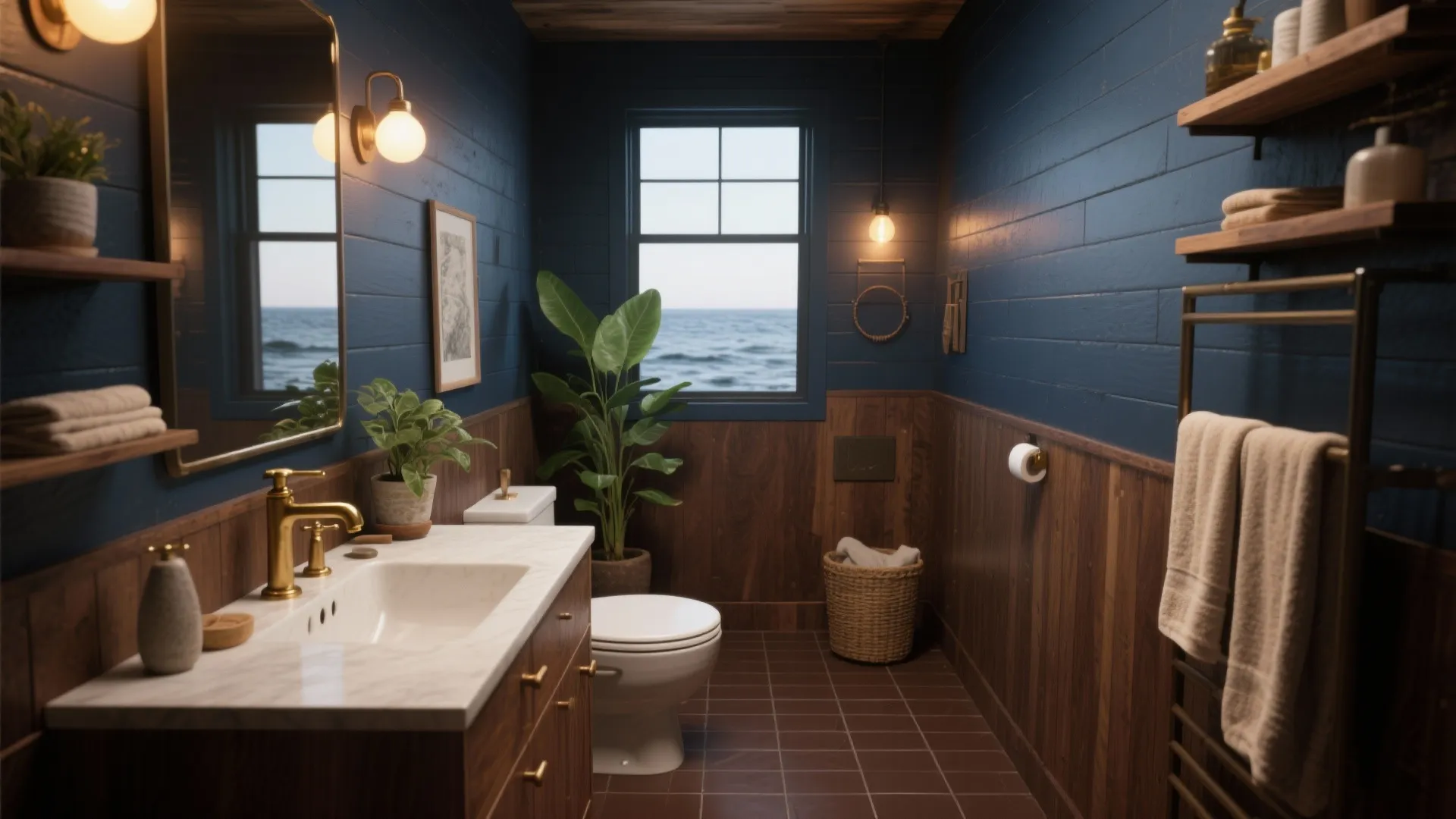 5 Blue Bathroom Ideas with Brown Tile