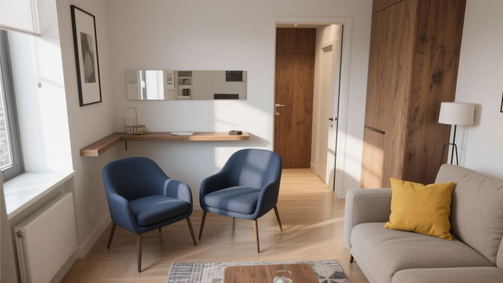 5. Anchor a Conversation Area with Two Matching Navy Chairs