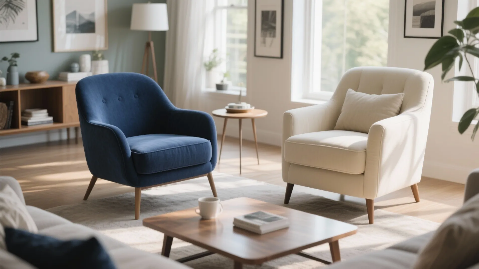 9. Navy and Cream Accent Chairs