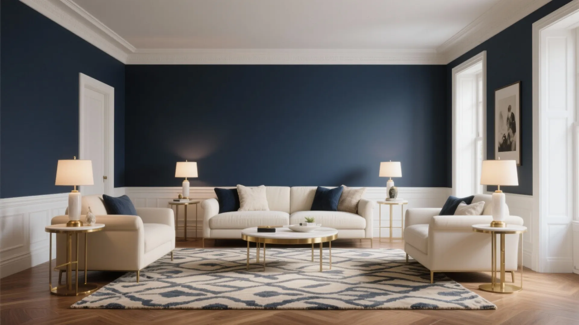 Deep Navy + Cream + Brass