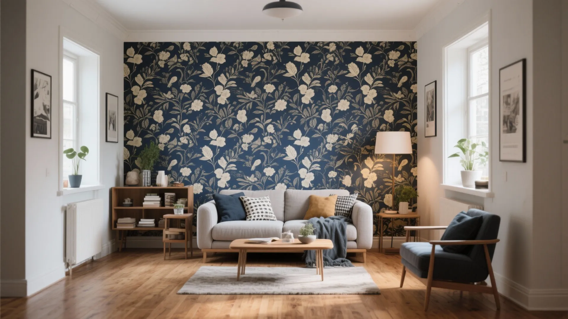 7. Navy and Cream Patterned Wallpaper