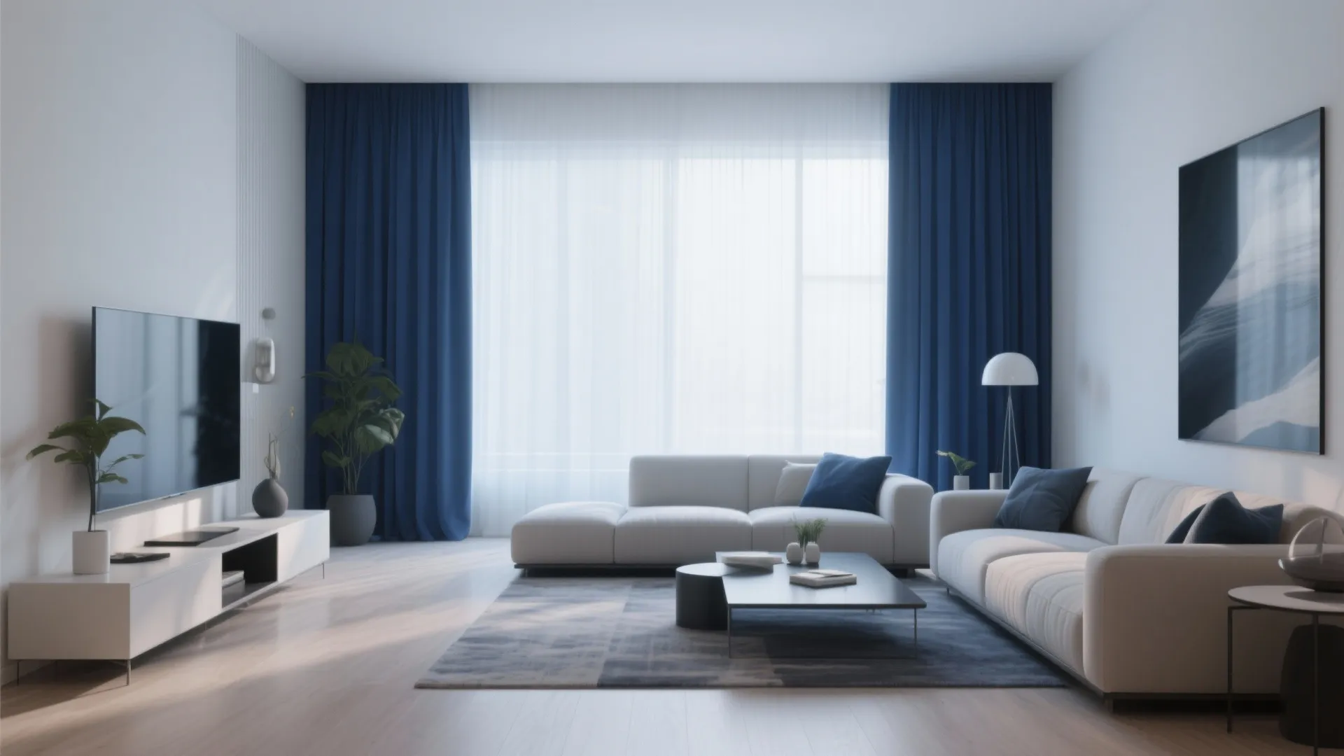 9. Navy Curtains for Height