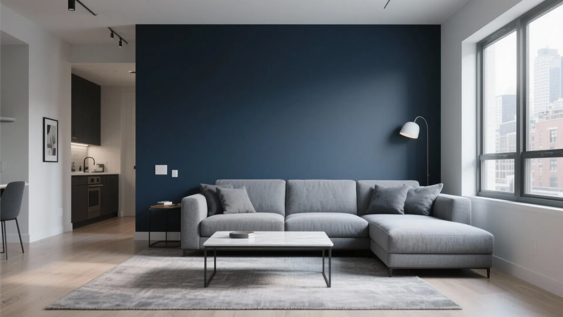 2. Navy Feature Wall Behind the Sofa