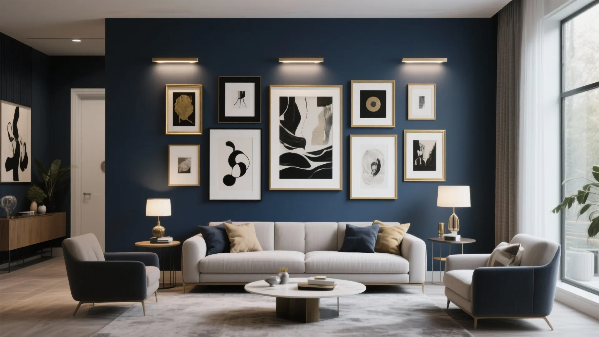 5. Navy Feature Wall with Art