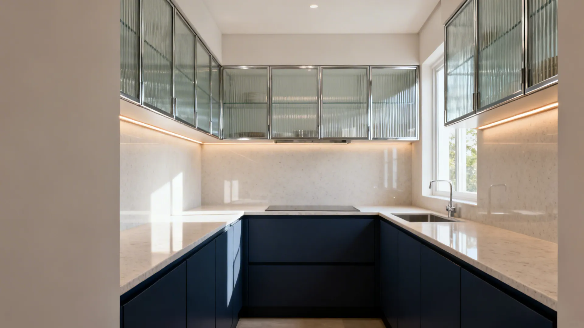 Matte Navy with Fluted Glass Uppers