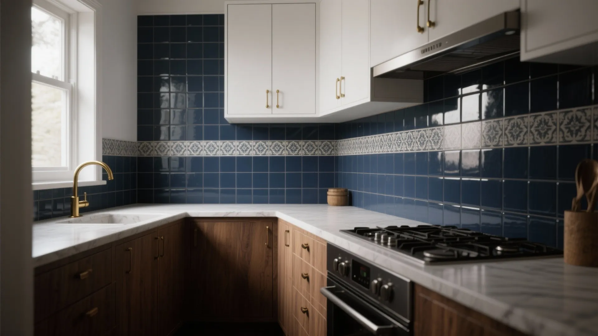 1. Full backsplash in deep navy