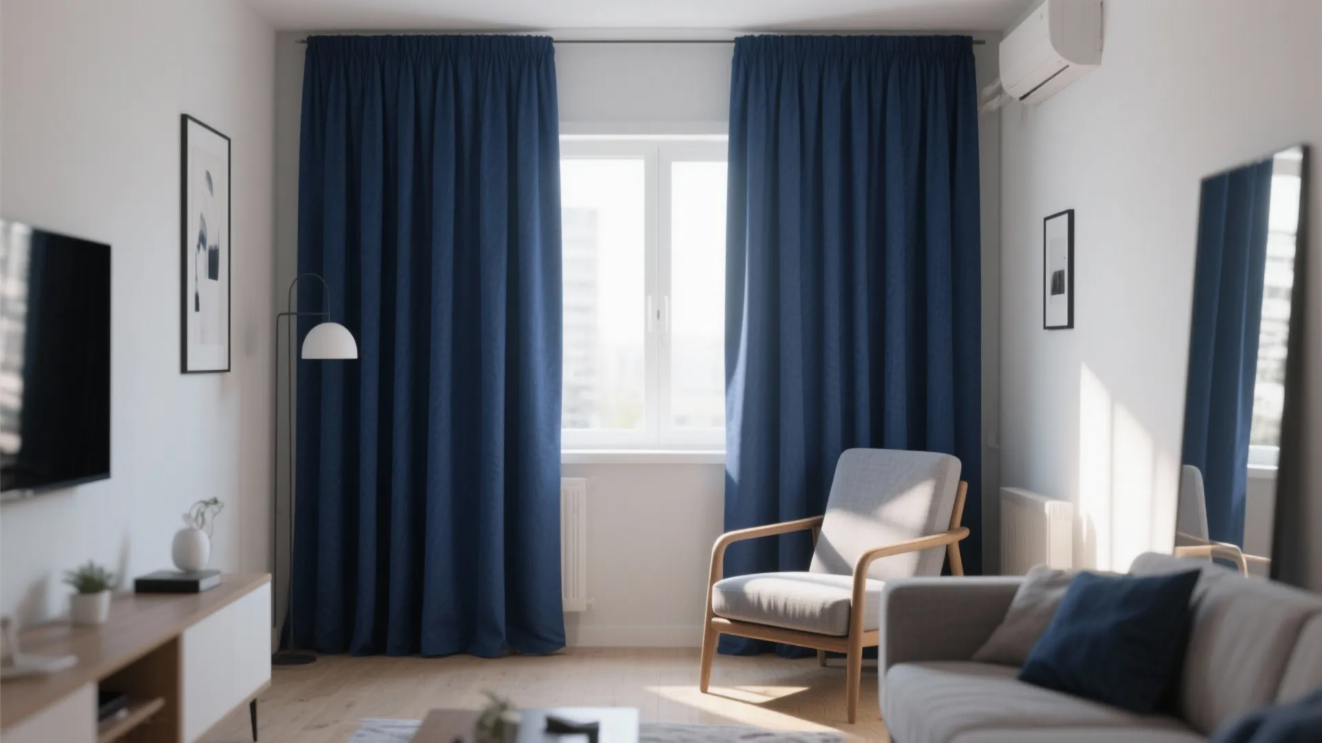 9. Navy Drapes for Height