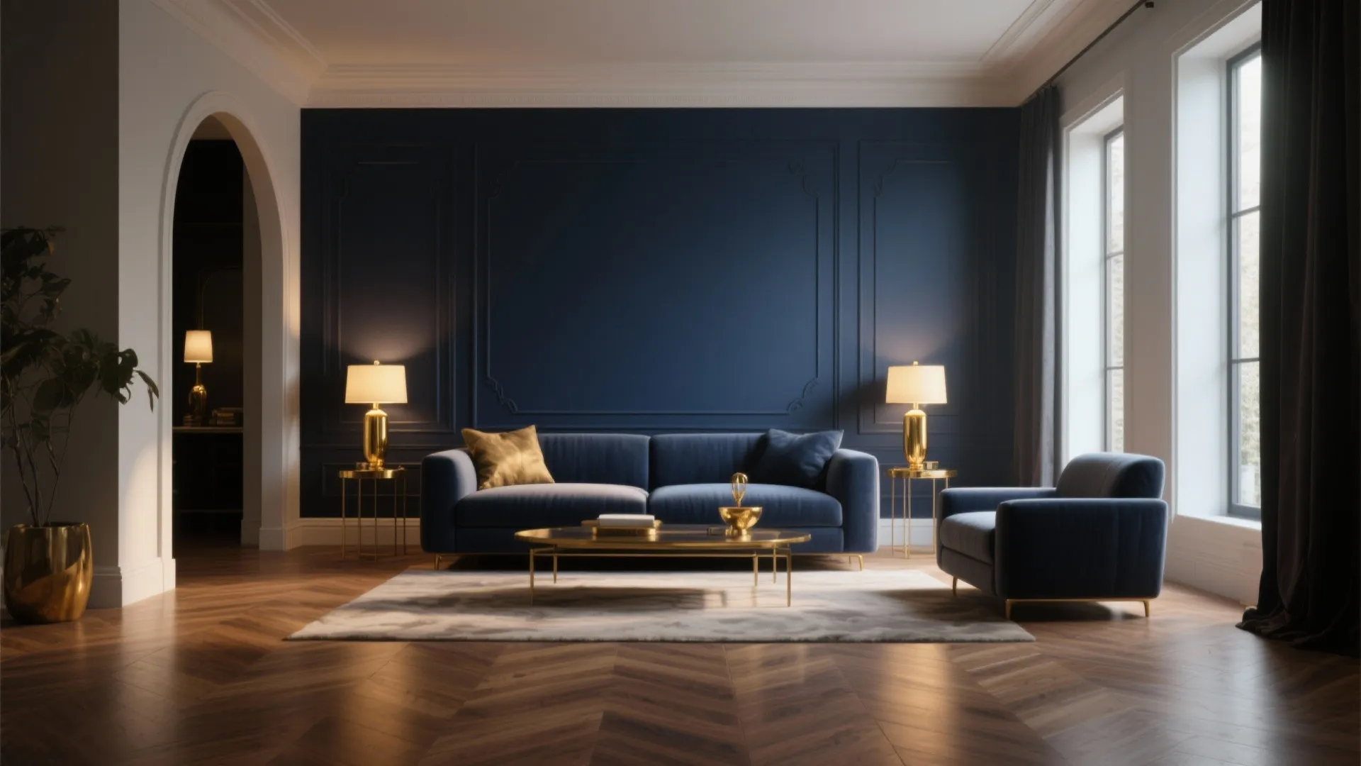 2. Bold Navy and Golden Accents