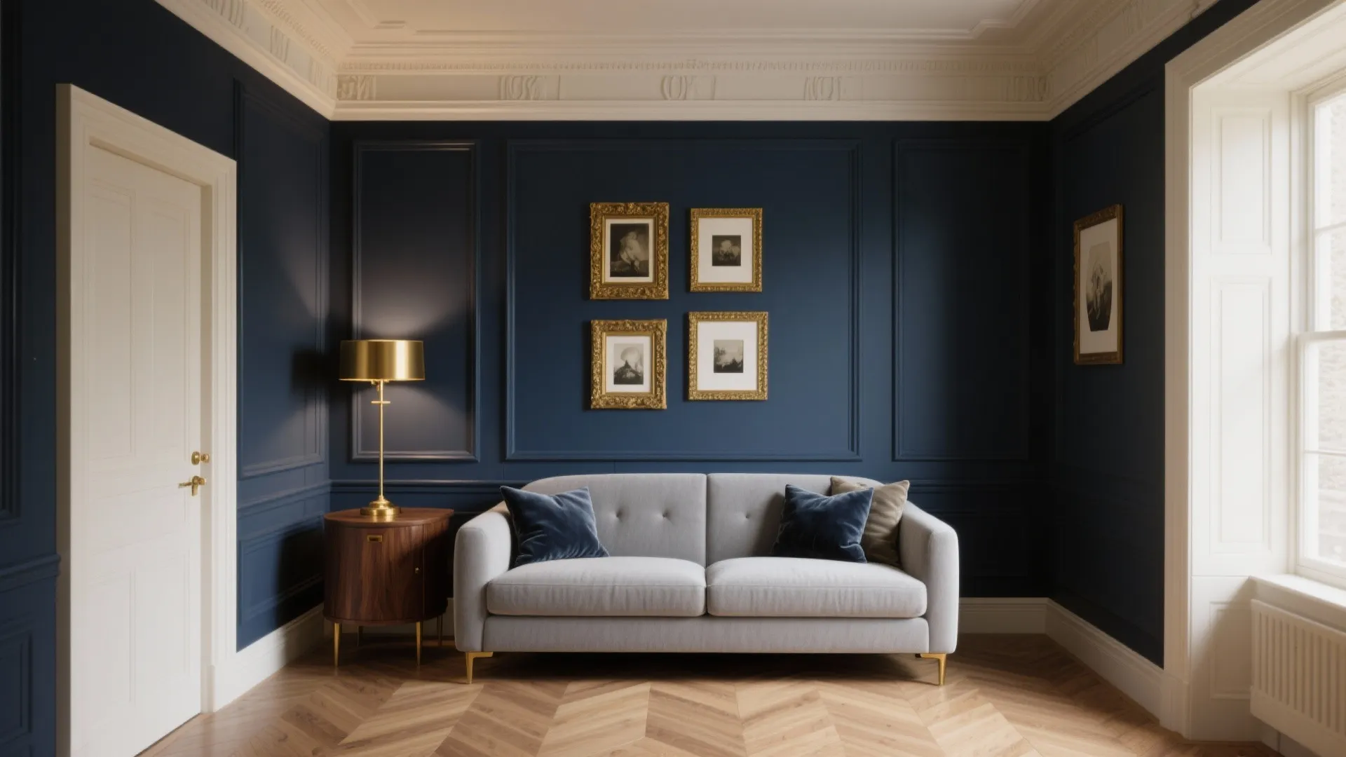 Deep Navy and Gold Accents