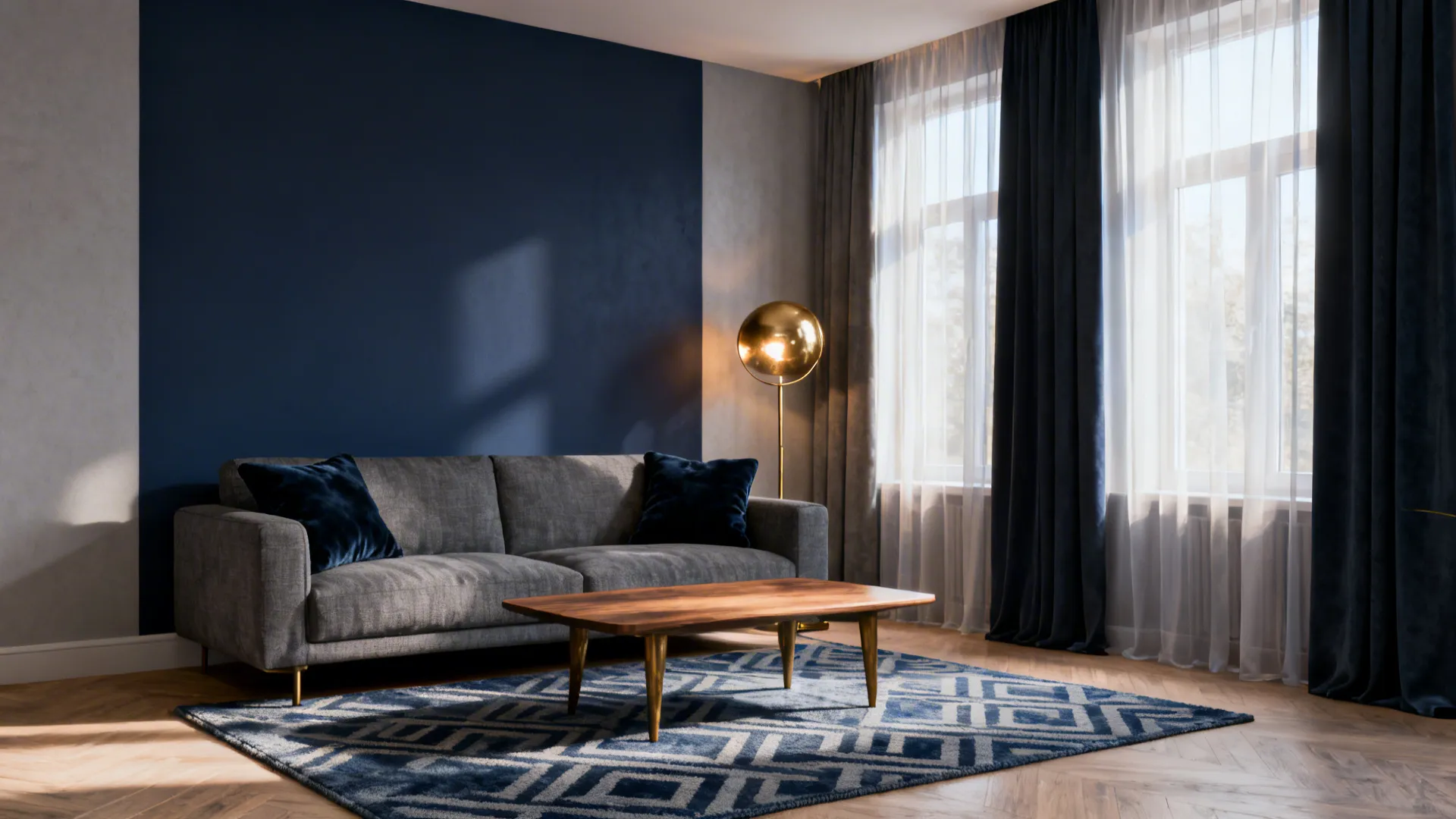 Modern Navy Blue & Grey Living Room Ideas