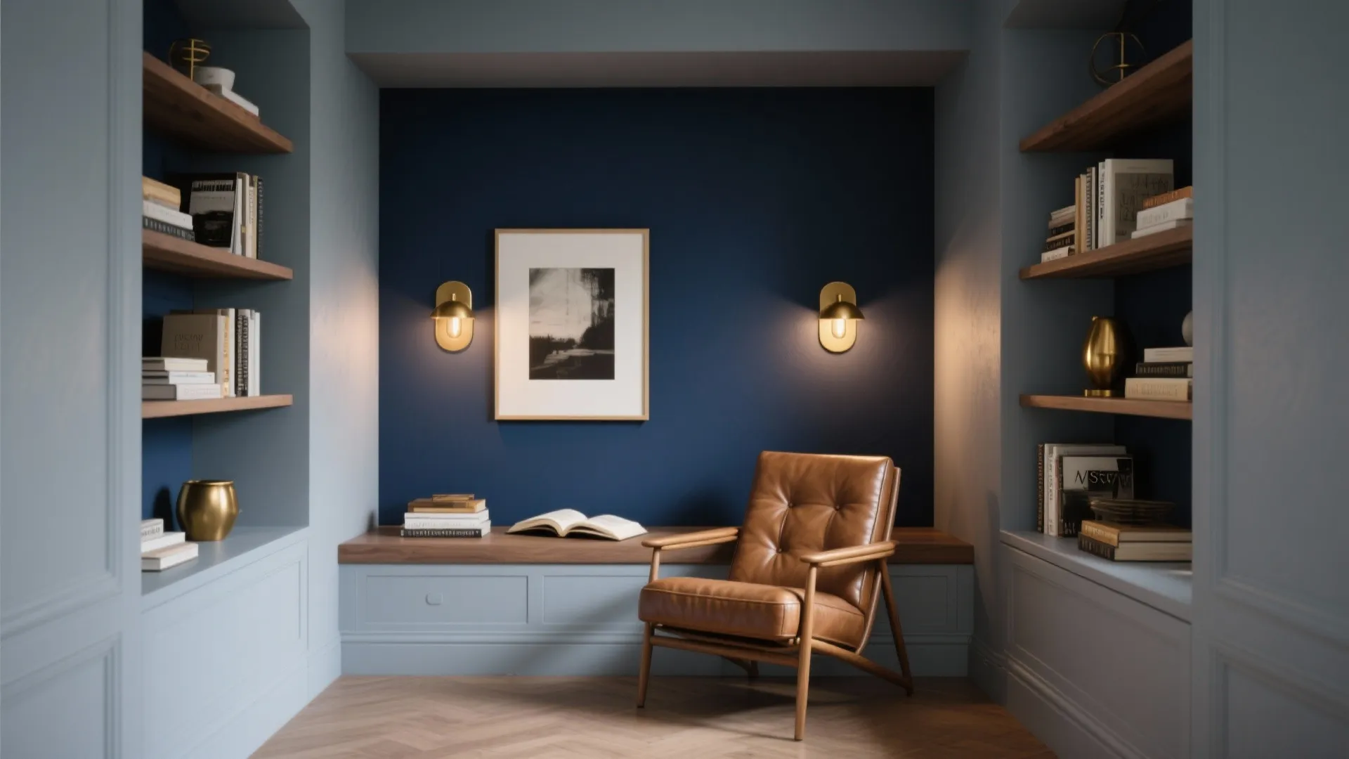 Navy Blue with Powder Grey and Metallic Accents