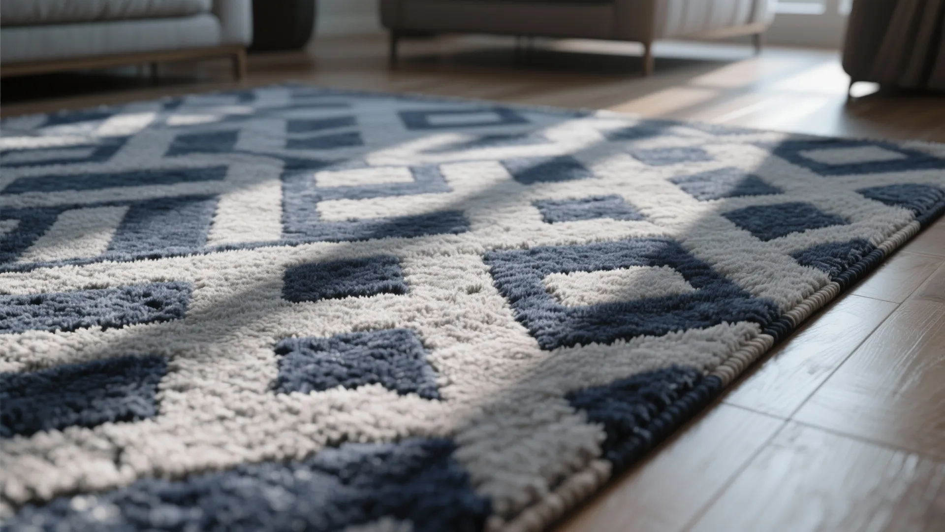 5. Navy and Grey Geometric Rug