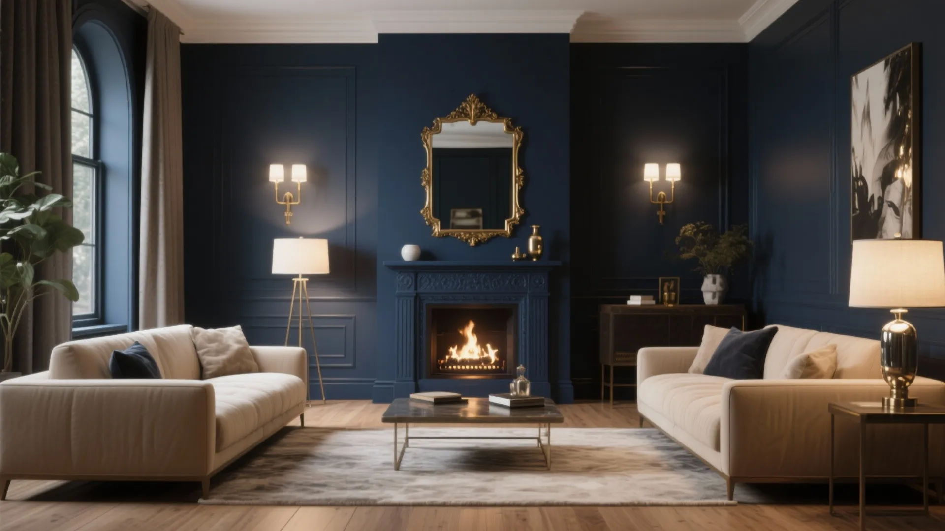 3. Deep navy grounding beige layers