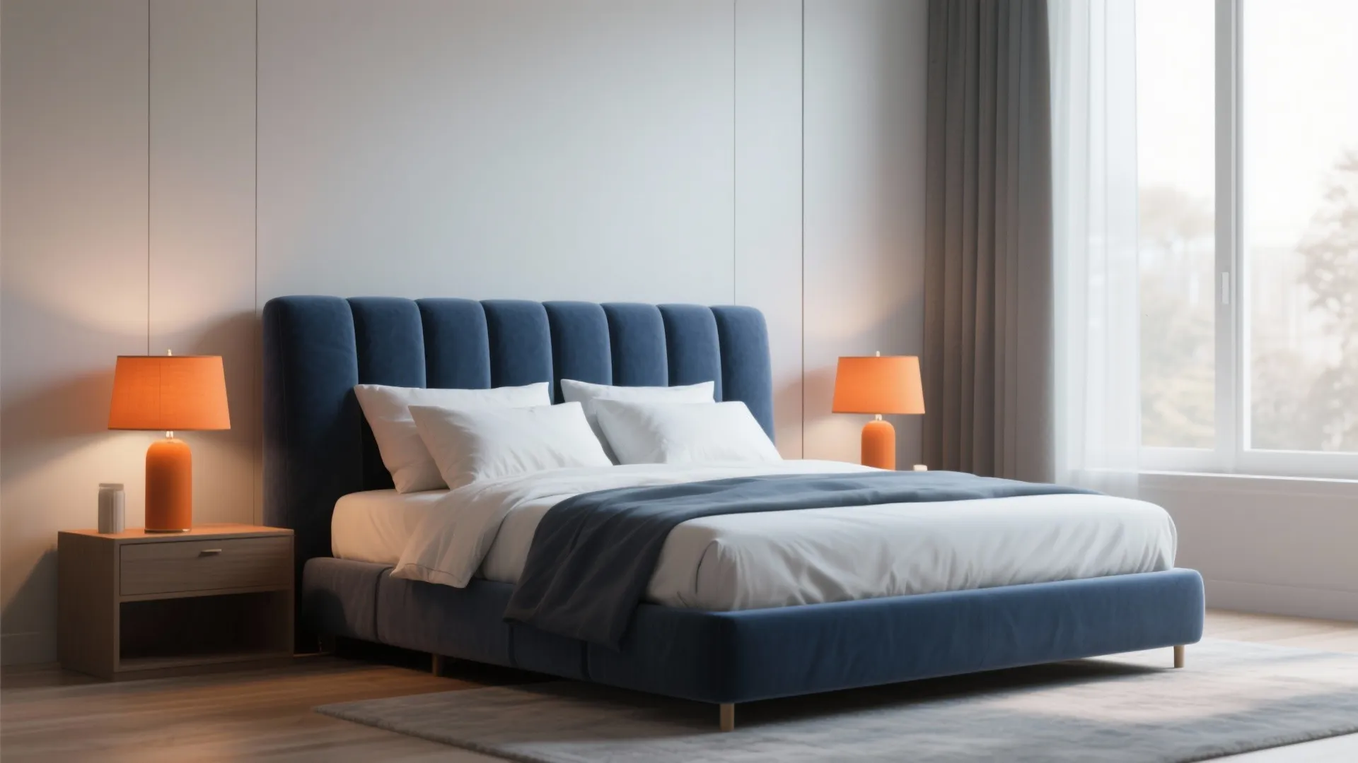 3. Navy Headboard as a Statement