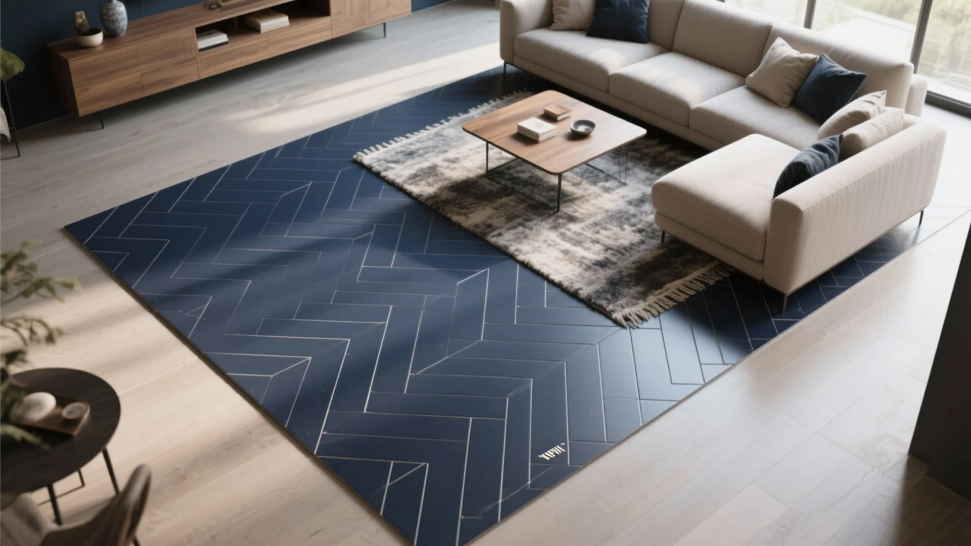 Navy Herringbone Porcelain Floor Zone