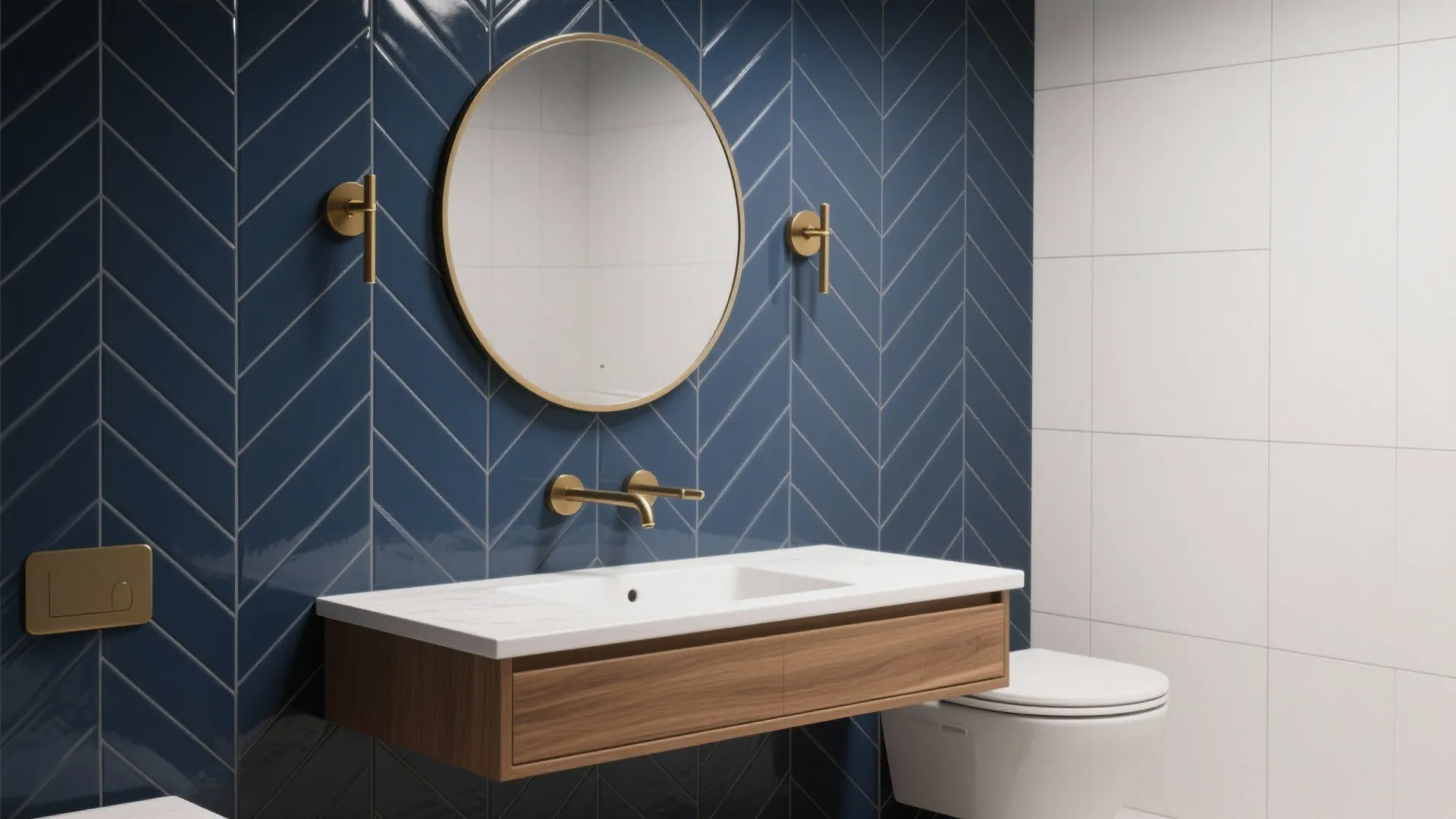 Navy Herringbone Accent Wall