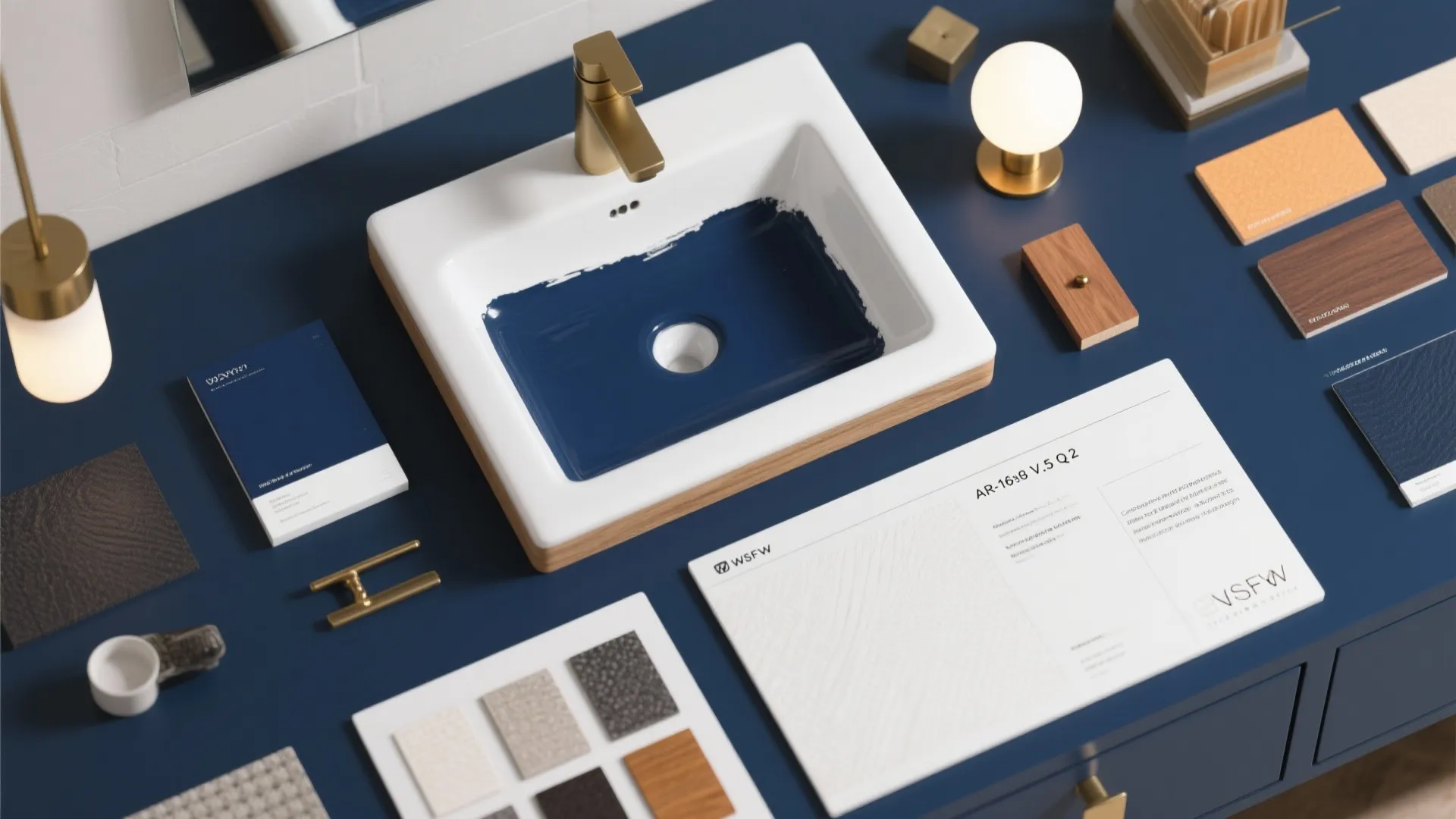 5. Navy vanity with integrated sink for small sinks and easy cleaning