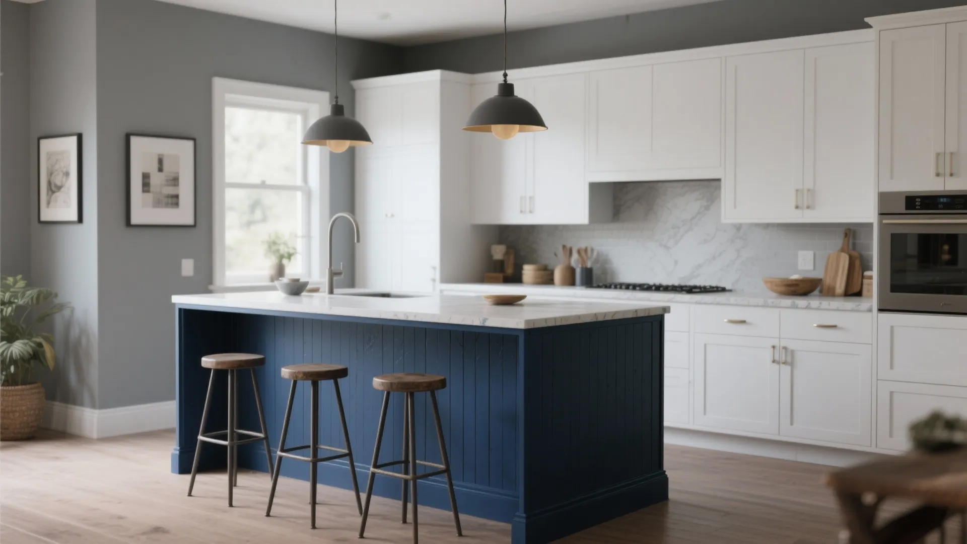 3. Add a bold island color against the grey backdrop