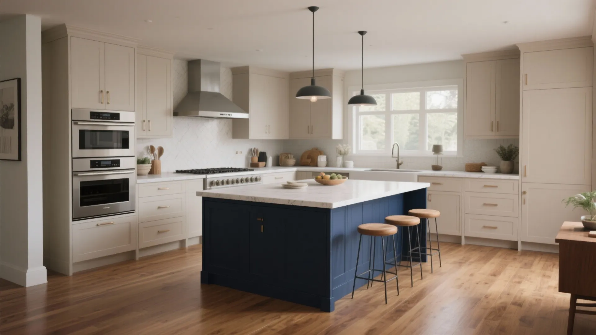 3. Two-Tone Cabinets: Navy Island, Lighter Perimeter