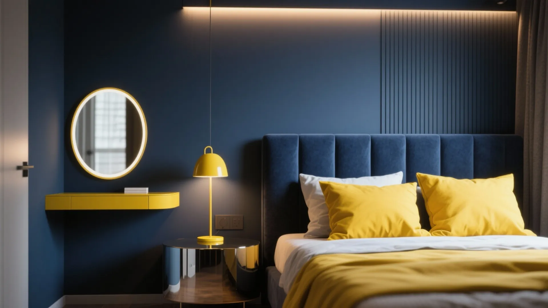 2. High-Contrast Chic: Navy + Lemon Details