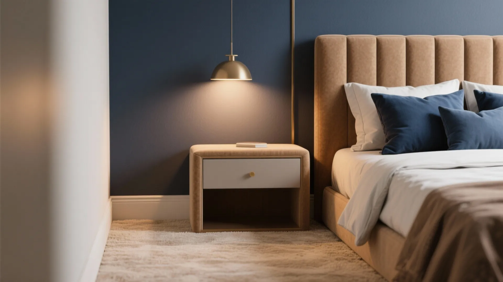 Idea 2: Navy Accents with Light Brown Base