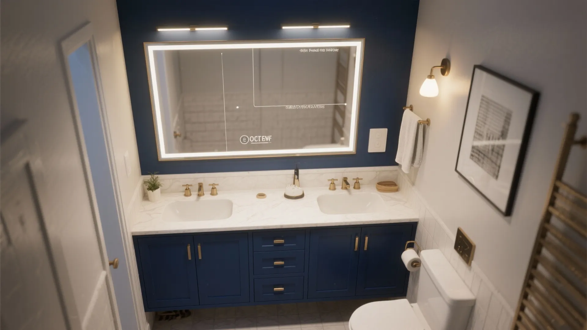 5. Navy in small baths: scale and lighting tricks