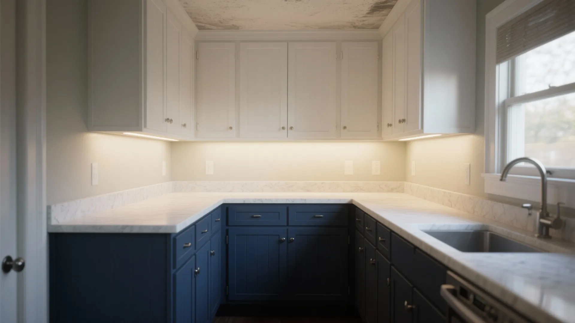 1. Navy Lower Cabinets + White Upper Cabinets