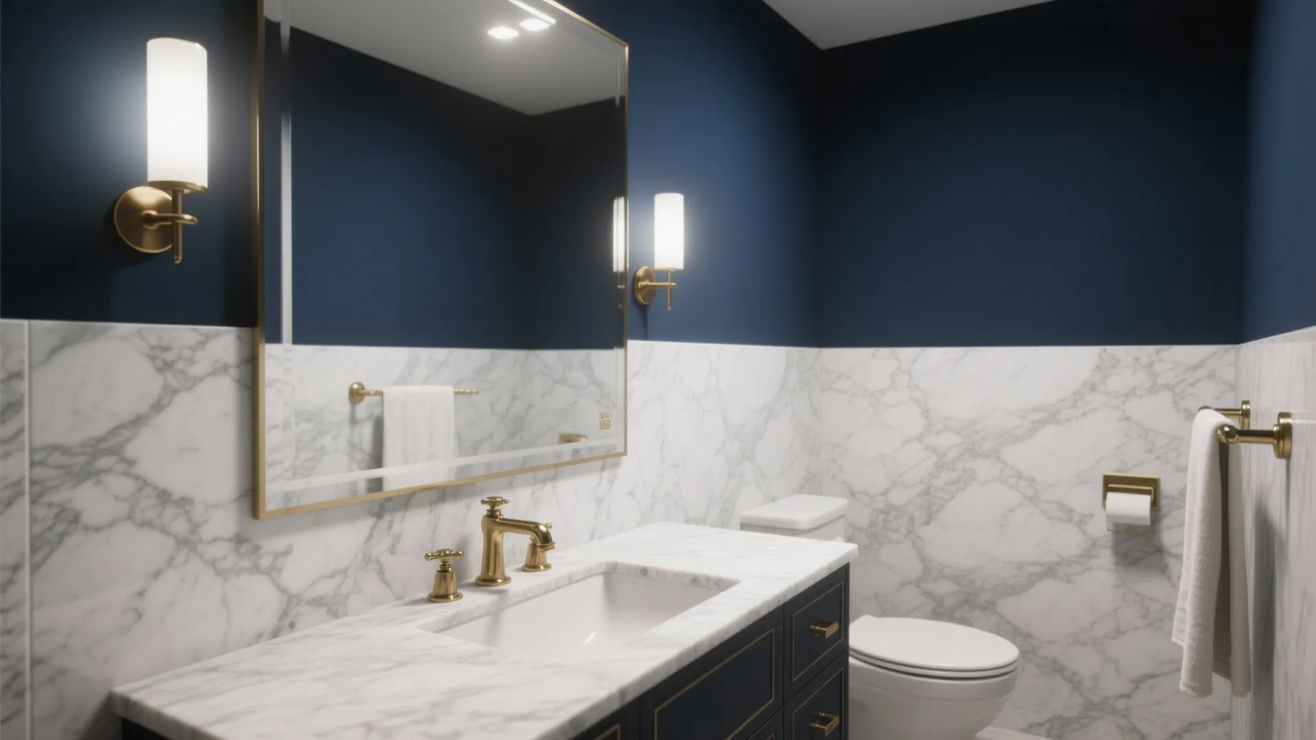 2. Navy and Marble Contrast for Luxe Feel