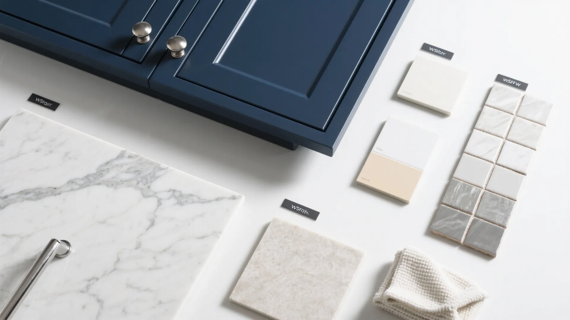 2) Navy Vanity with Marble-Effect Porcelain