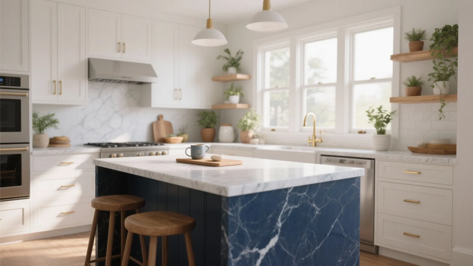5 Ideas: White Cabinets with Blue Countertops