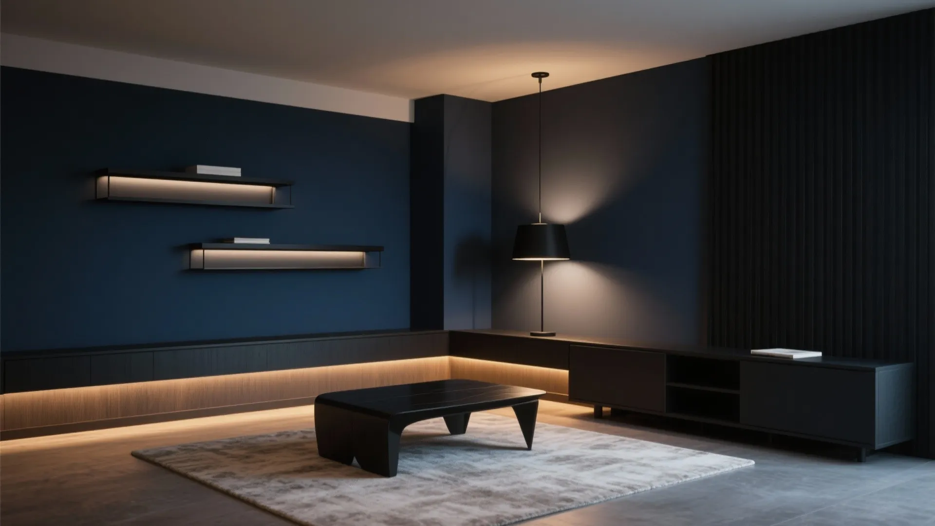 1. Moody Navy Backdrop with Matte Black Accents