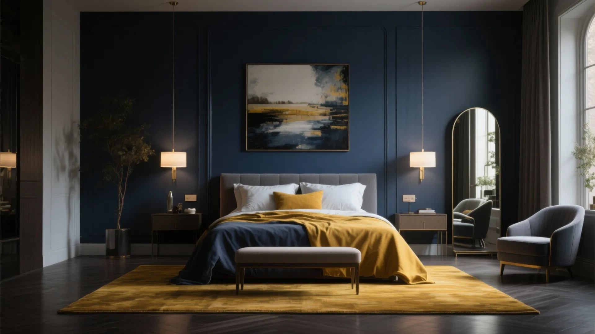 2. Navy Statement Wall with Mustard Details