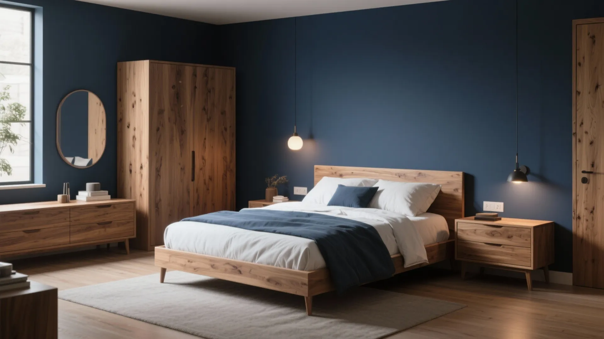 2. Mixing Navy with Natural Wood