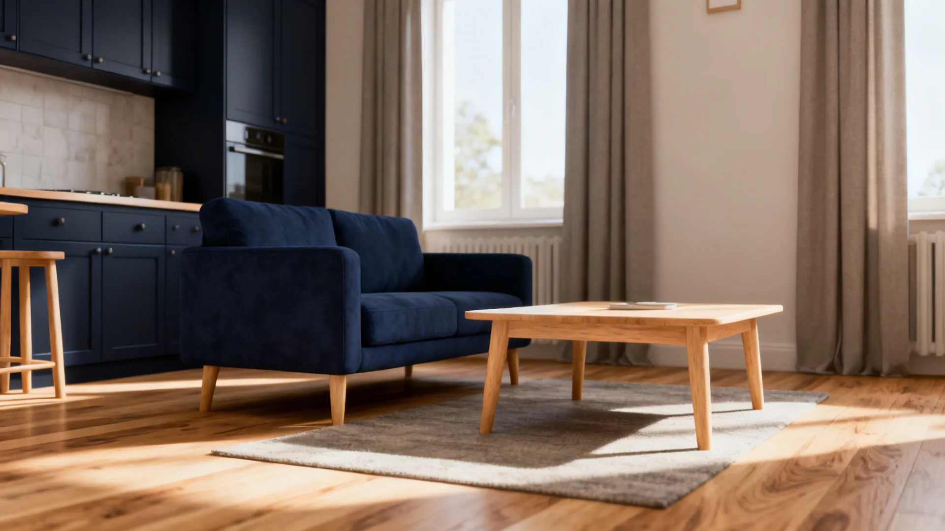 5. Navy Blue + Light Oak