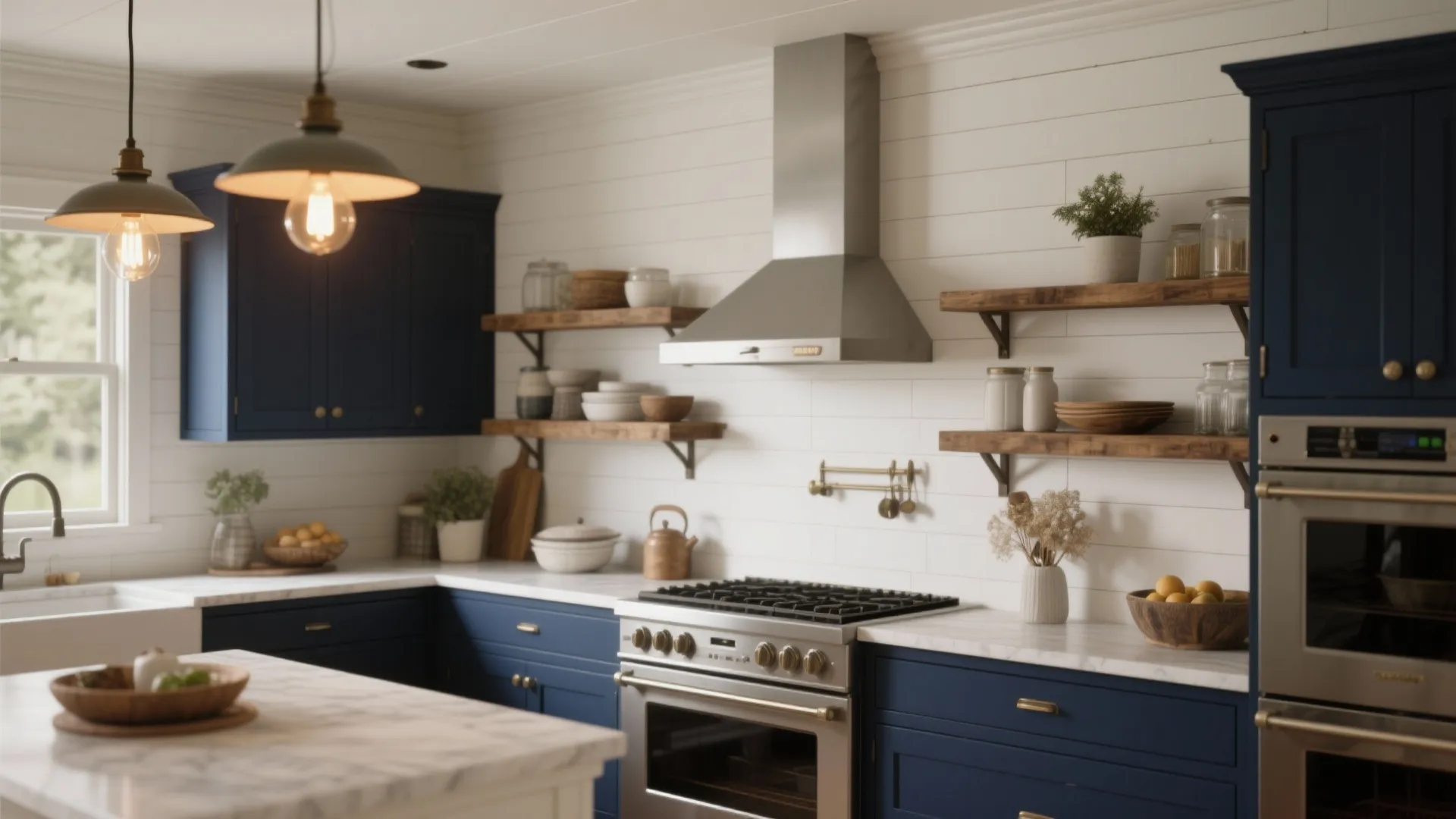 3. Deep Navy with Open Shelves