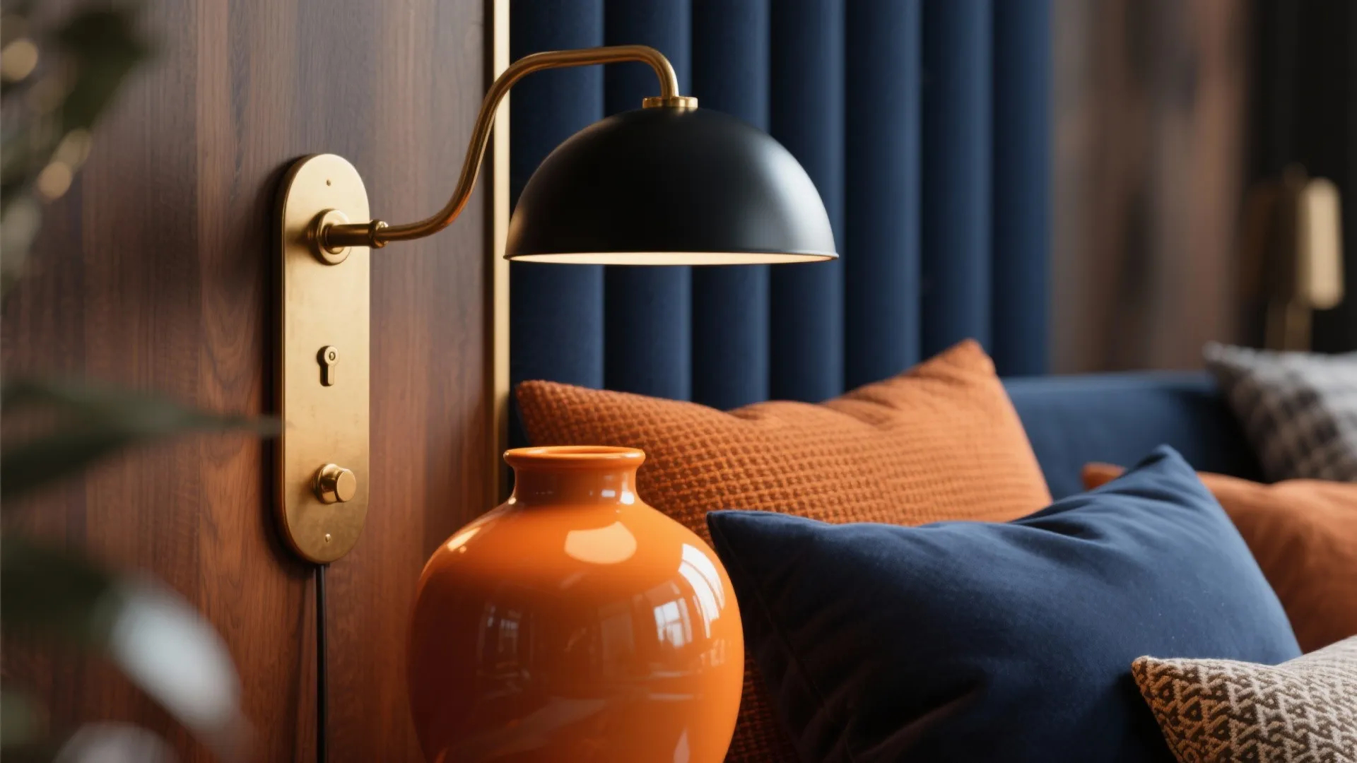 4. Orange and Navy Palette with Metallic Accents