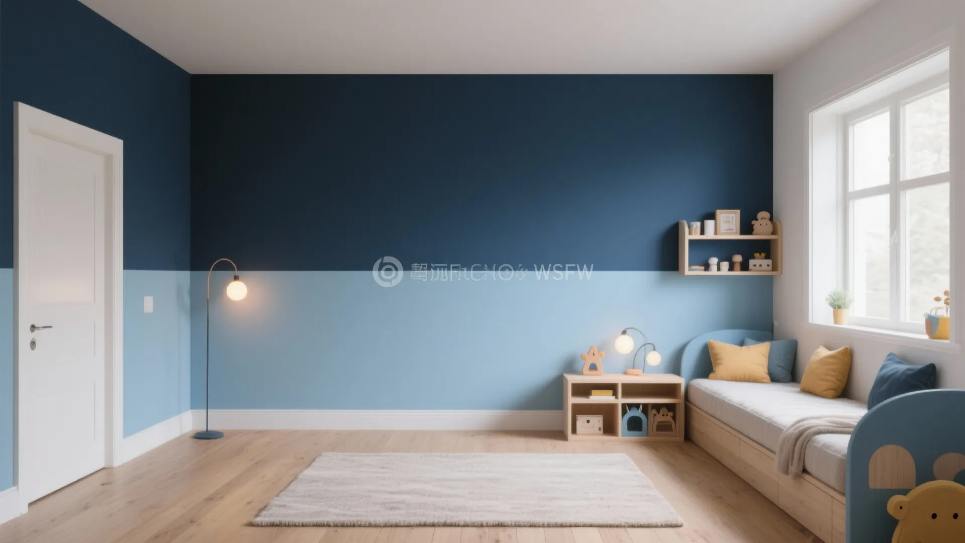 Horizontal Split: Navy Below, Pale Blue Above to Raise the Ceiling